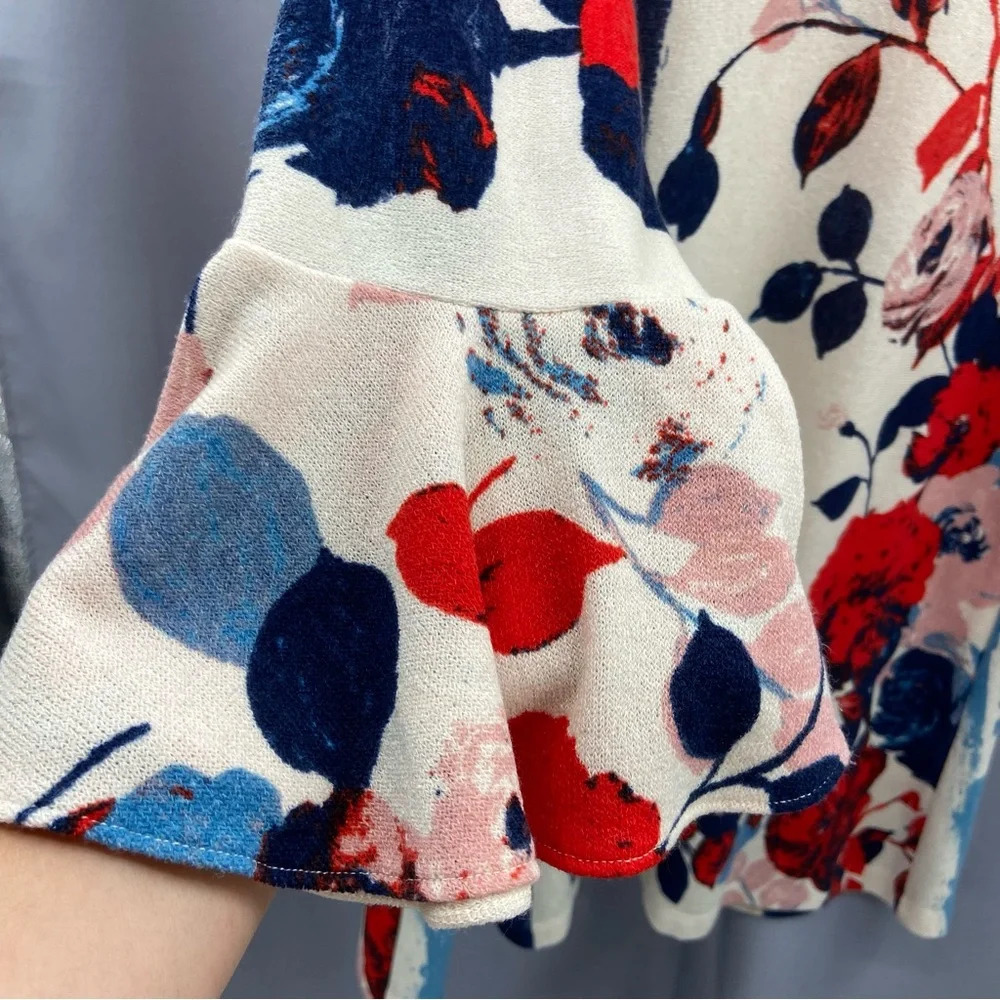 Anthropologie Maeve Anthousai Floral Long‎ Bell Sleeves Knit Swing Dress - Picture 3 of 8